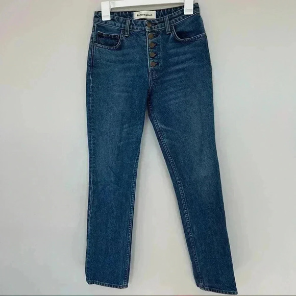 Reformation Mid Rise Button Fly Denim Jeans 24 - Picture 2 of 16